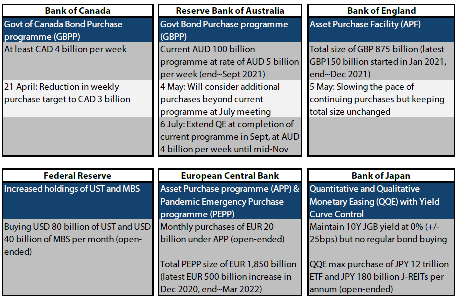 Major central bank quantitative easing programmes